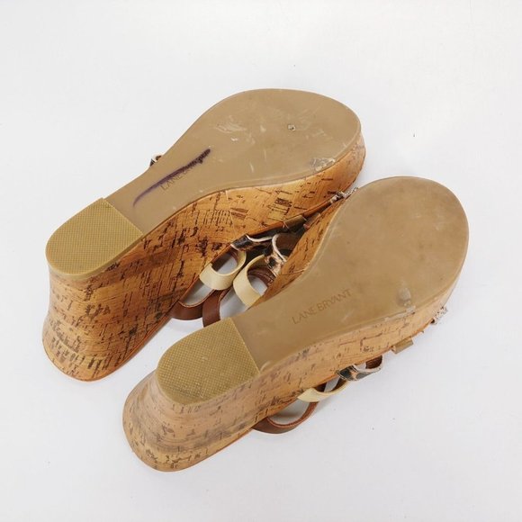 Lane Bryant Womens Strappy Wedge Cork Midsole High Heel‎ Slide Sandals Multi 8W - Picture 5 of 10